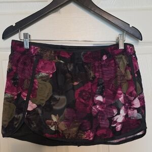 The North Face Floral Running Skort in Black with Burgundy-Pink and Olive